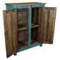 2 Door Rustic Turquoise Cabinet with Carved Doors