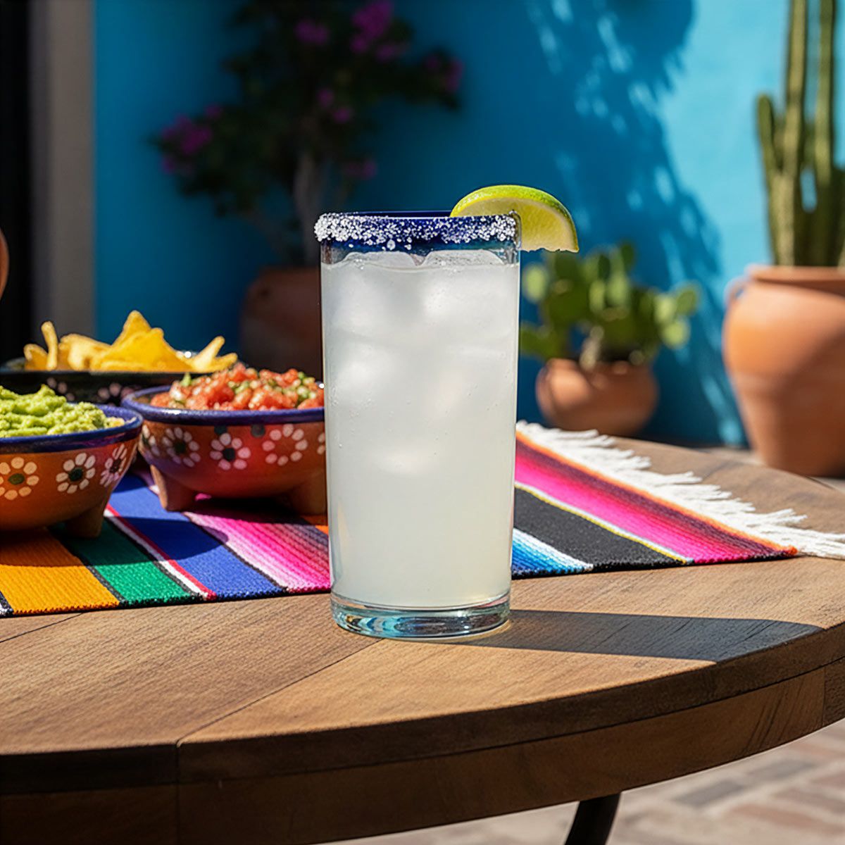 Large 24 oz. Blue Rimmed Mexican Drink Glasses - Set of 2