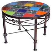 24" Round Wrought Iron Table with Talavera Tiles - Small