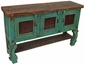 3 Door Painted Wood Buffet - Green with Natural Top