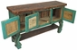 3 Door Painted Wood Buffet - Green with Natural Top