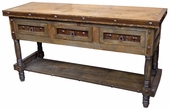 3 Drawer Rustic Wood Sofa Table with Iron Accents