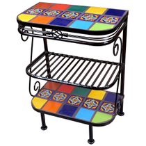 3-Tier Wrought Iron Plant Stand with Talavera Tiles