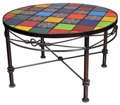 30" Round Wrought Iron Table with Talavera Tiles - Large