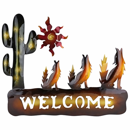 3D Metal Howling Coyote & Desert Scene Welcome Wall Art