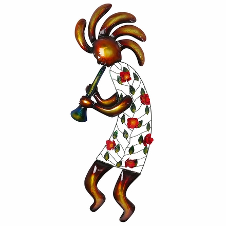 3D Metal Kokopelli with Flowers - Extra Large