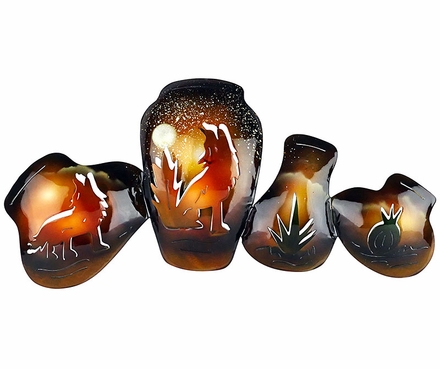 3D Metal Pots with Howling Coyotes & Desert Scene Wall Art