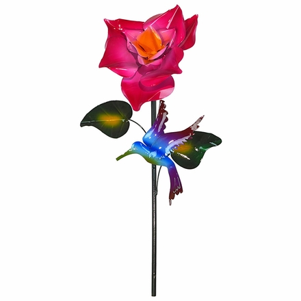 3D Metal Rose with Hummingbird Wall Art