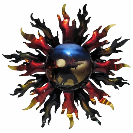 3D Metal Sun Wall Art - Fiery Sun with Cowboy and Horse