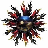 3D Metal Sun Wall Art - Fiery Sun with Cowboy and Horse