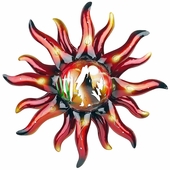 3D Metal Sun Wall Art - Howling Coyote & Desert Scene
