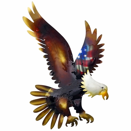 3D Metal Wall Art Bald Eagle with American Flag- Small