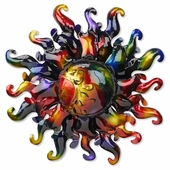 3D Metal Wall Sculpture - Sun and Moon on Swirling Sun