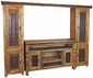 4-Piece Rustic Wood Entertainment Center with Iron Accents