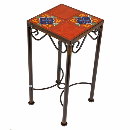 4 Tile Mexican Iron Side Table with Talavera Tile Top
