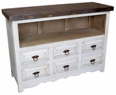 48" White Painted Wood TV Stand with 6 Drawers