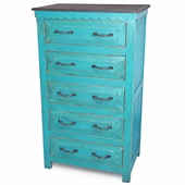 5 Drawer Turquoise Painted Wood Chest of Dresser