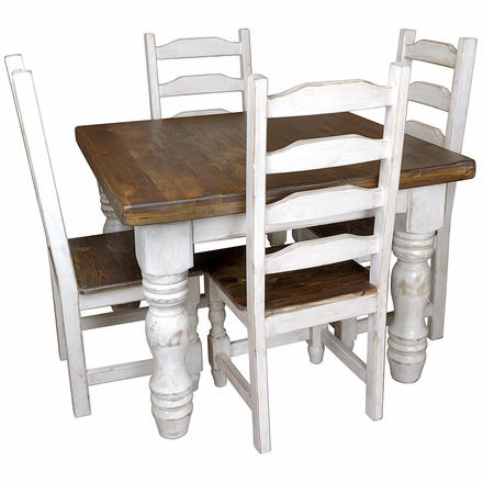 5-Piece Rustic Wood White Washed Dining Set