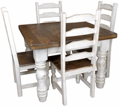 5-Piece Rustic Wood White Washed Dining Set