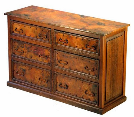6-Drawer Low Boy Dresser with Copper