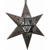 6 Point Hanging Star Light - Aged Tin & Glass