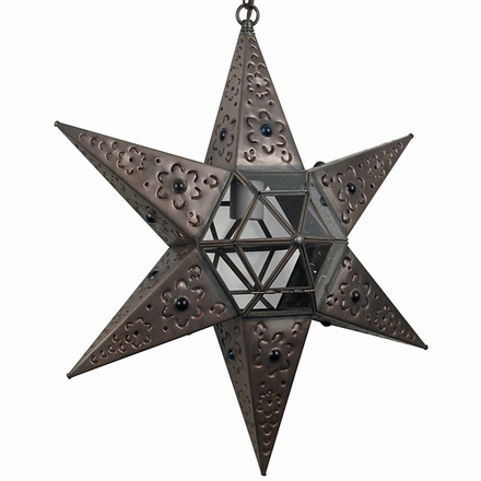 6 Point Hanging Star Light - Aged Tin & Glass