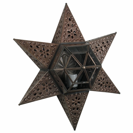 6 Point Tin and Glass Wall or Ceiling Star Fixture