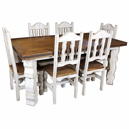 7-Piece Rustic Wood White Washed Dining Set - 72