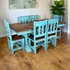 7-Piece Turquoise Painted Wood Dining Set with Trestle Base