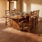 8 ft. Free Form Mesquite Trestle Dining Table with Copper & Turquoise Inlay