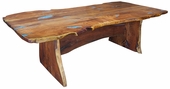 8 ft. Free Form Mesquite Trestle Dining Table with Copper & Turquoise Inlay