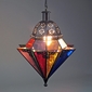 8 Point Colored Glass and Punched Tin Hanging Light Fixture