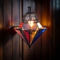 8 Point Colored Glass and Punched Tin Hanging Light Fixture
