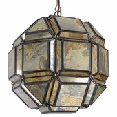 8-Sided Geometric Old Mirror Glass Hanging Light Fixture - 12" Dia.