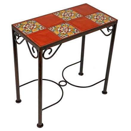 8 Tile Mexican Iron Side Table with Talavera Tile Top