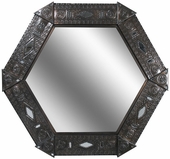 Aged Tin Chinese Hexagonal Mirror