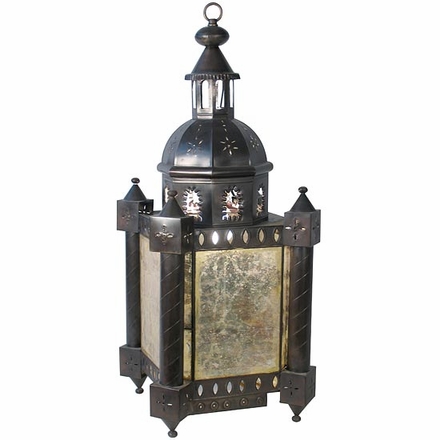 Aged Tin Colonial Light Fixture with Antiqued Mirrored Panels