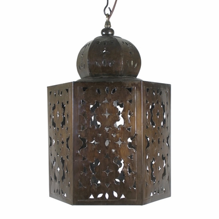 Aged Tin Hex Moroccan Light Fixture