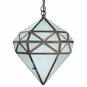 Aged Tin Hexagonal Hanging Light - Frosted Glass