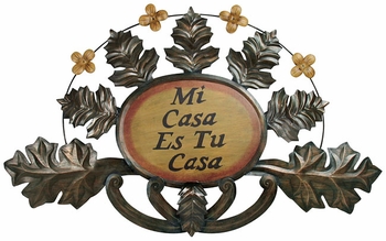 Aged Tin Painted Leaf House Plaque
