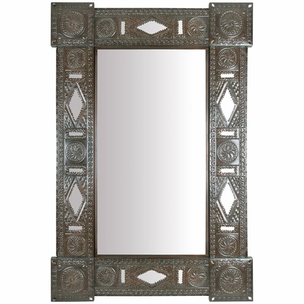 Aged Tin Rectangular Chinese Mirror