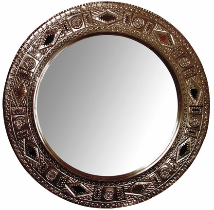 Aged Tin Round Chinese Mirror
