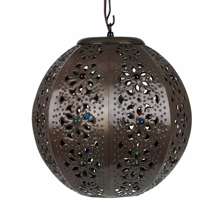 Aged Tin Sphere Hanging Light Fixture with Marbles - 12