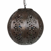 Aged Tin Sphere Hanging Light Fixture with Marbles - 12"