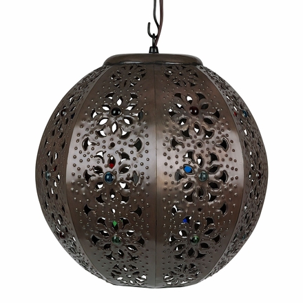 Aged Tin Sphere Hanging Light Fixture with Marbles - 16