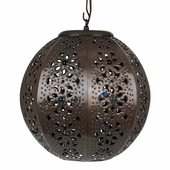 Aged Tin Sphere Hanging Light Fixture with Marbles - 16"