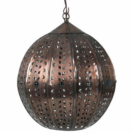 Aged Tin Sphere with Marbles Hanging Light Fixture