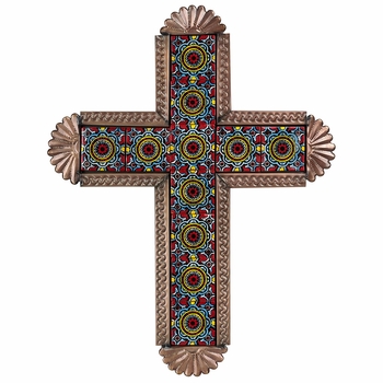 Aged Tin Talavera Tile Cross