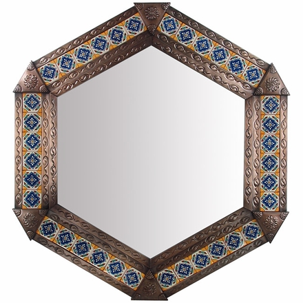 Aged Tin & Tile Hex Mirror