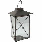 Triangle Aged Tin and Glass Candle Lantern